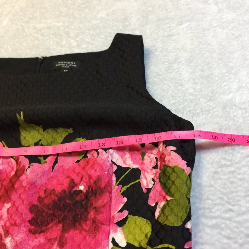 Tahari ASL Sheath Dress 6P Woman Petite Black Pink Floral Print Sleeveless Lined - Picture 8 of 16